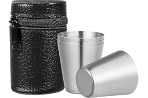 UPKOCH 4 Pcs Stainless Steel Shot Glasses Set, 1 oz Mini Metal Tequila Cups with Carrying Case for Travel Camping Golf, Unbre