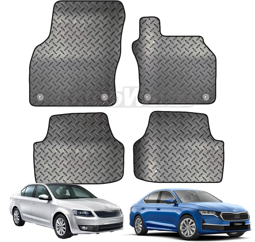 Carsio Rubber Car Mats For Skoda Octavia 2013 Onwards Tailored Fit Floor Mat Set Complete Accessory Black Custom Fitted - All Weather & Heavy Duty, Anti-Slip Backing with Clips