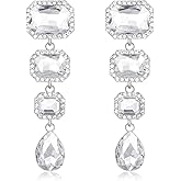 Met-edianger Vintage Rhinestone Drop Dangle Earrings Statement Crystal Dangling Earrings Rectangle Teardrop Chandelier Earrings for Women