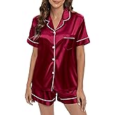 HPWUZK Women's Satin Pajamas sets Short Sleeve Sleepwear Soft Silk Button Down Loungewear Pjs Shorts Set