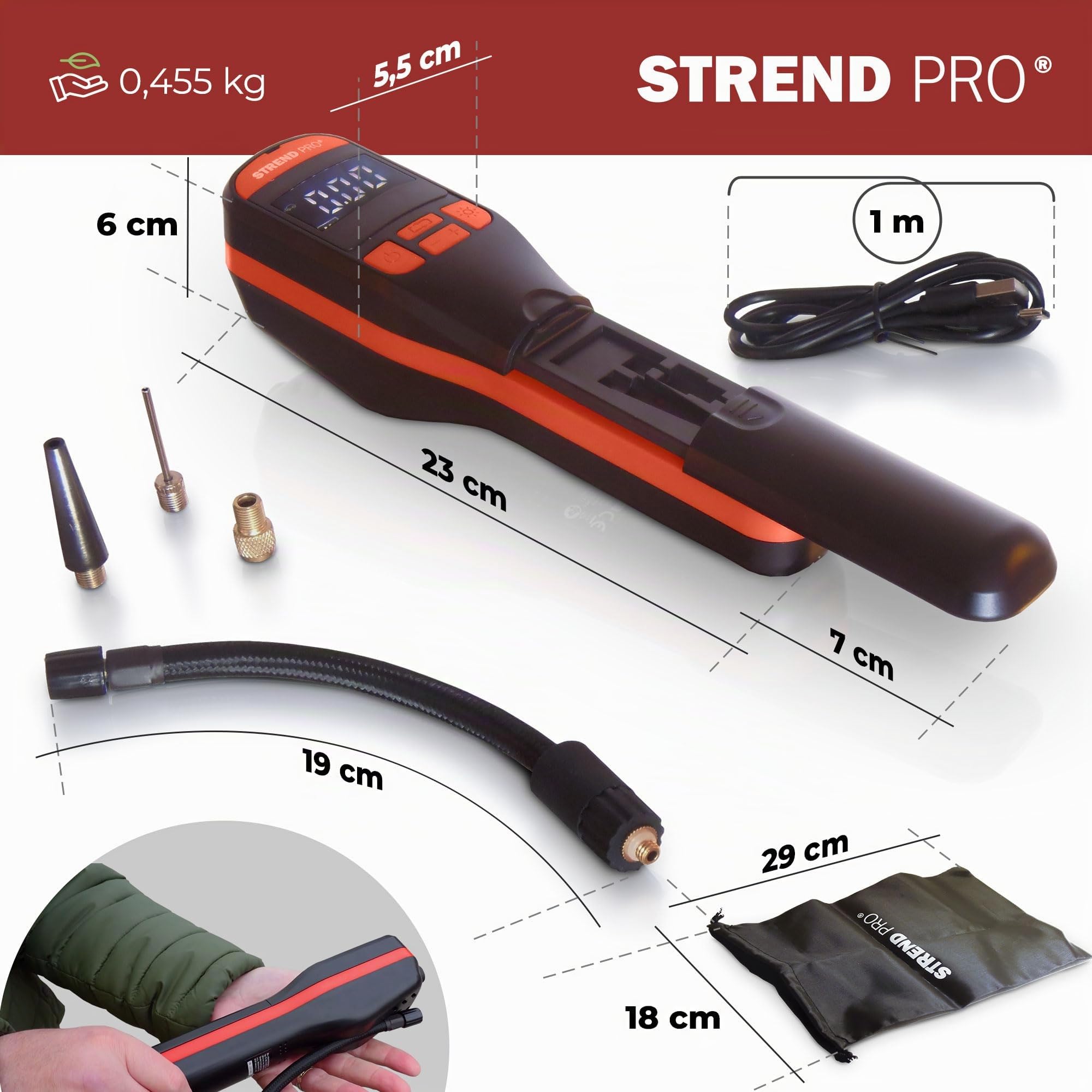 STREND PRO Mini Kompressor 10Bar | Akku Luftpumpe Auto 150PSI | LED | AUTOSTOP | Mobiler Mehrzweckkompressor - Fahrrad Pumpe, Autoreifen Akku Kompressor tragbar, Elektrische Ballpumpe | Luftkompressor 8