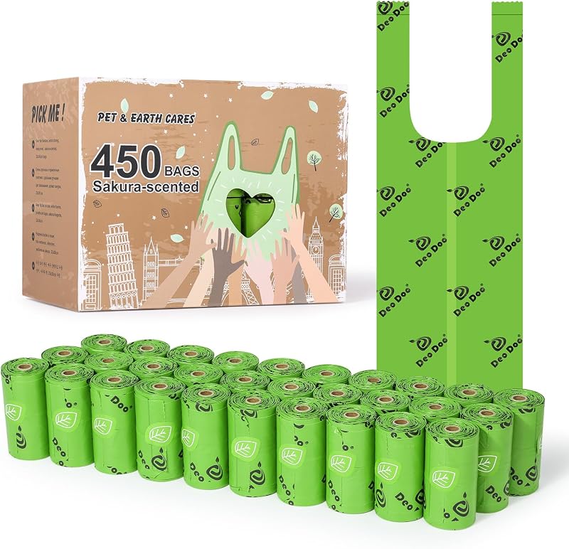 Deo Doo Poo Bags Tie Handle Biodegradable 450 Count Cherry Blossom Scent