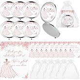 Menkxi 24 Sets Quinceanera Party Favors for Guests Mis Quince Compact Pocket Mirrors and Quinceanera Cards with Organza Bags for 15 Years Sweet Mis Quince Birthday Party Favor (Pink)