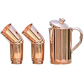 HealthGoodsIn - Pure Copper Pitcher with 4 Copper Tumblers | Copper Pitcher and Tumbler Set for Ayurveda Health Benefits
