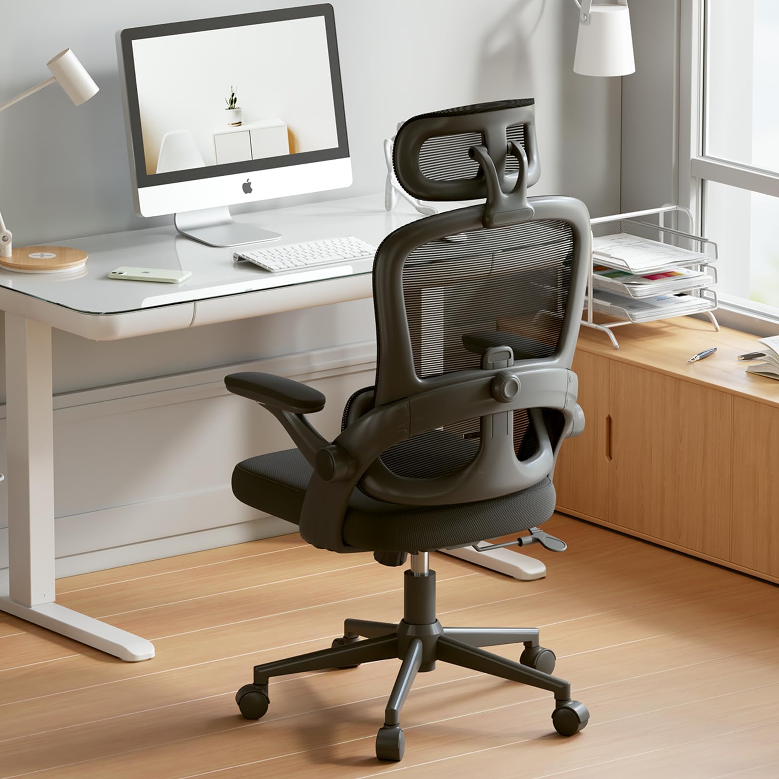 SIHOO M102C Ergonomic Mesh Office Chair, High Back desk chair with 3D Armrests, Up&Down Lumbar Support, Swivel Computer Task Chair, Black