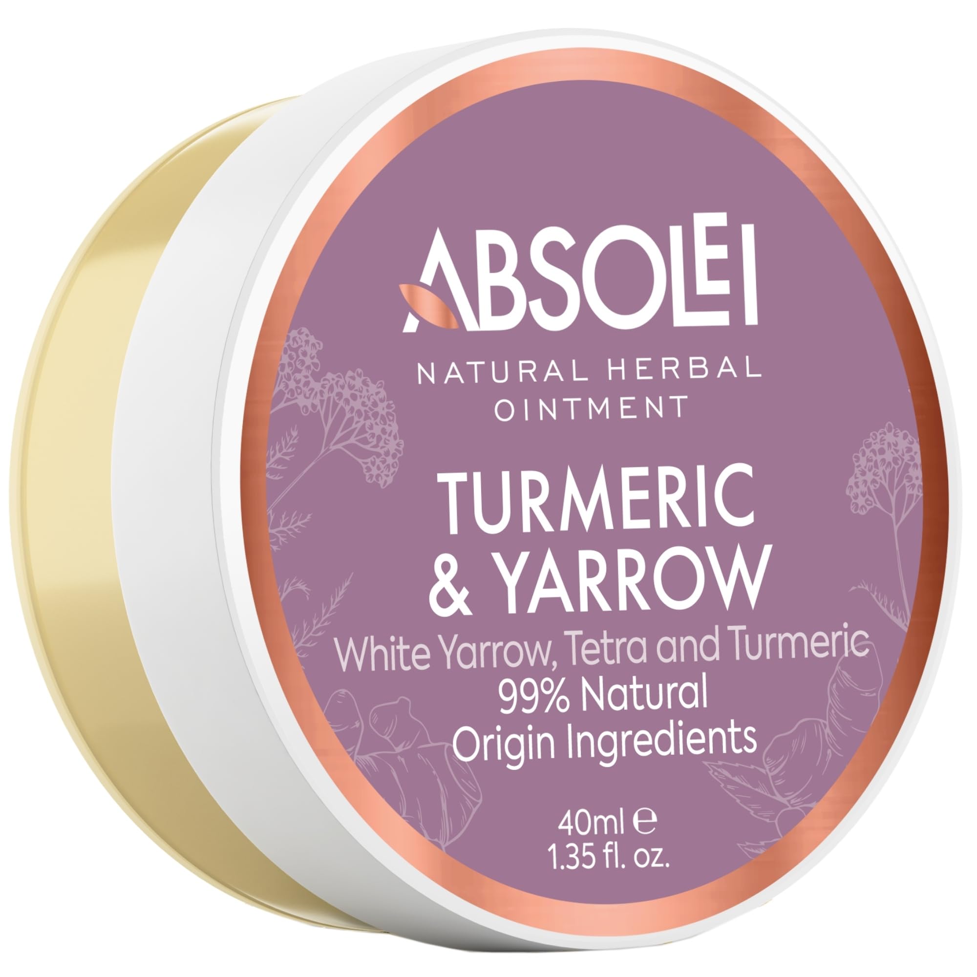 Absolei Hemorrhoids Ointment, Natural Ointment for Burning, Itching and Discomfort with White Yarrow, Tetra and Turmeric, 40 ml (Pack of 1)