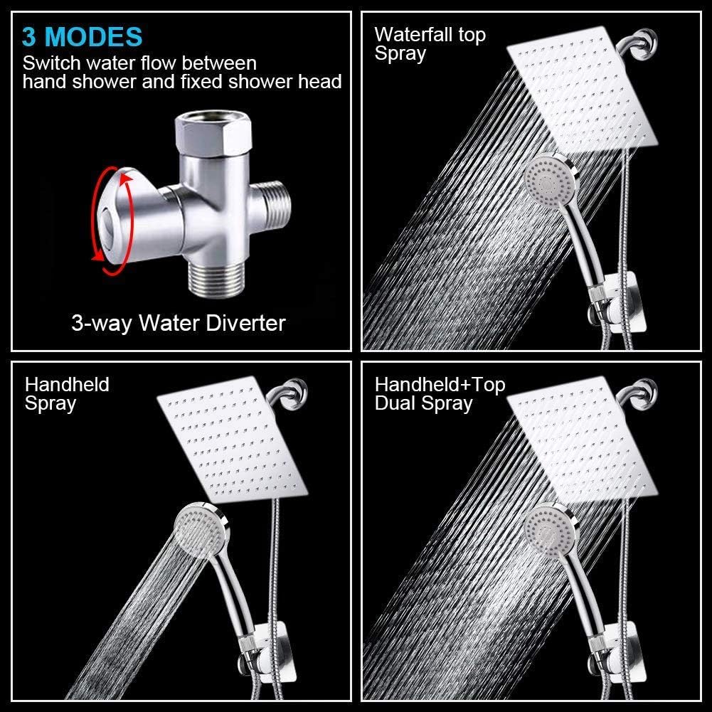 Taiker Shower Head, High Pressure 8'' Rainfall Stainless Steel Shower Head/Handheld Combo with 60'' Hose Anti-leak Shower Head with Holder, Flow Regulator, Chrome, 4 Shower Hooks - - 
