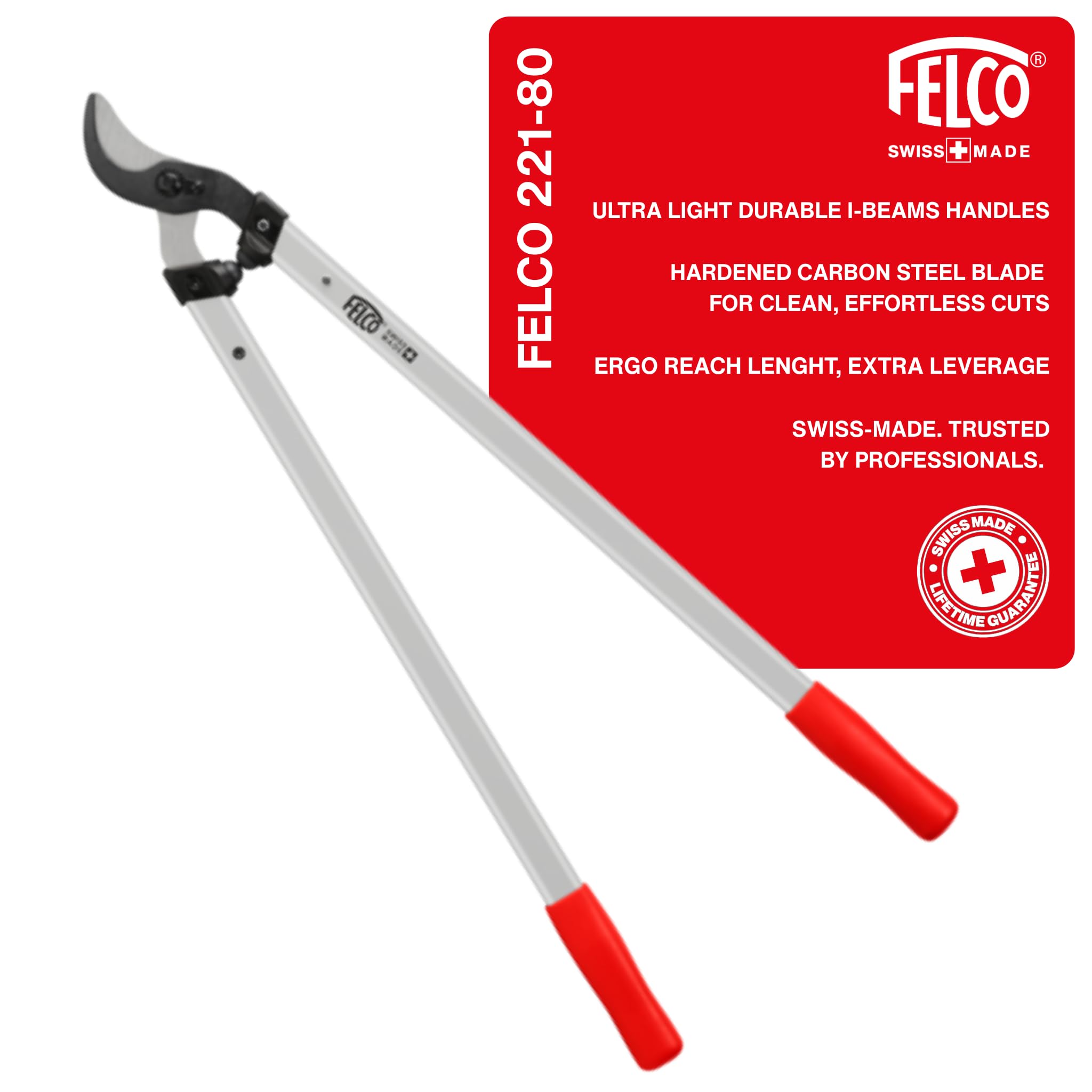 Felco Long Reach Bypass Loppers Straight 221-80 Extruded Alloy,Handles 45mm Cut Large Curved Cutting Head Tree Surgeon Professional Gardener Home Gardener Forestry Swiss Made