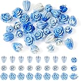 Sparkeads 30pcs Rose Shell Beads 7mm 8mm 10mm Blue Flower Beads Carved Jasmine Loose Spacer Beads Bulk for Jewelry DIY Friendship Bracelet Women Necklace Earring Craft Accessory Key Chain