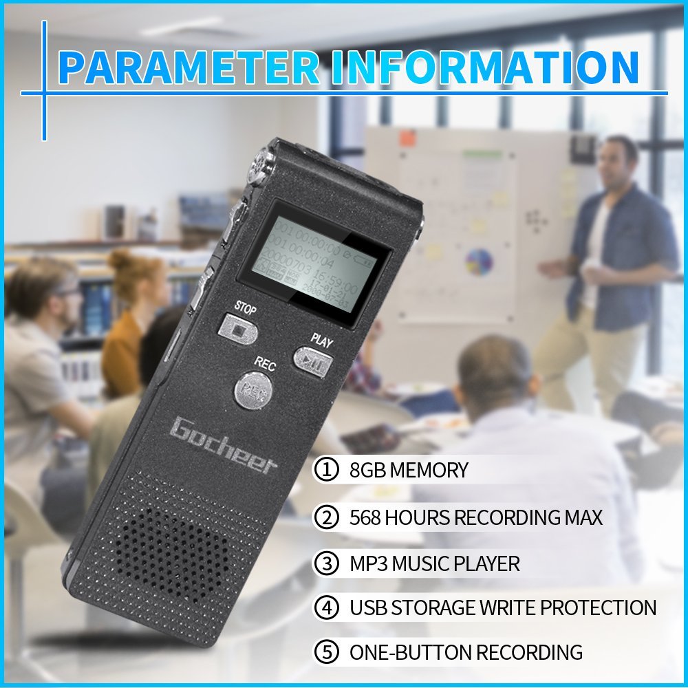 Gocheer Multifunctional Rechargeable 8GB Digital Audio Voice Recorder/Dictaphone/MP3 Player
