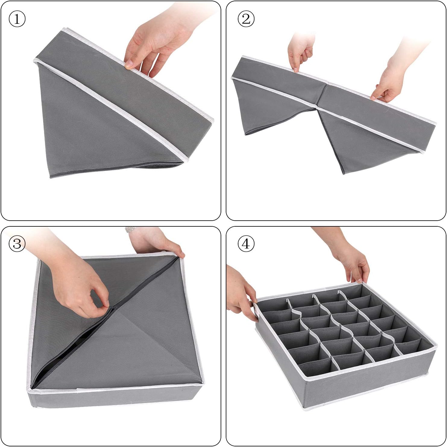 Joyoldelf Sock Drawer Organizer Divider 2 Packs Underwear Organizer, 24 Cell Collapsible Closet Cabinet Organizer Underwear Storage Boxes for Storing Socks, Bra, Handkerchiefs, Ties, Belts (Grey): Home & Kitchen