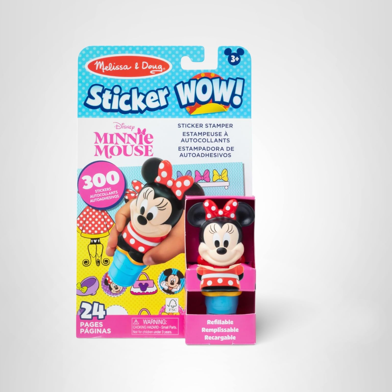 Melissa & Doug Sticker Wow!™ 24-Page Activity Pad and Sticker Stamper, 300 Stickers, Arts and Crafts Fidget Toy Collectible Character – Disney Minnie Mouse - for Kids Ages 3+ - FSC Certified