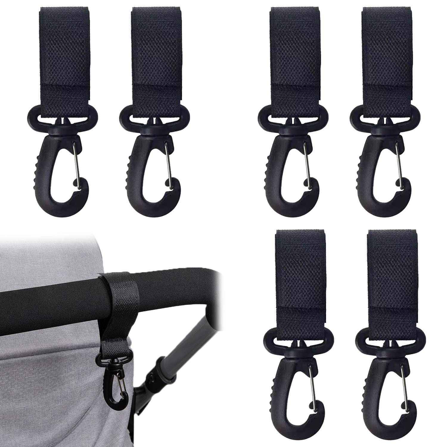 XPOOP 6 Pcs Buggy Clips Pram Clip for Bag, Buggy Pram Hooks for Bag Pushchair Clips Stroller Clip with Strap for Holding Mommy Handbags Shopping Bags, Handbag or Changing Bag