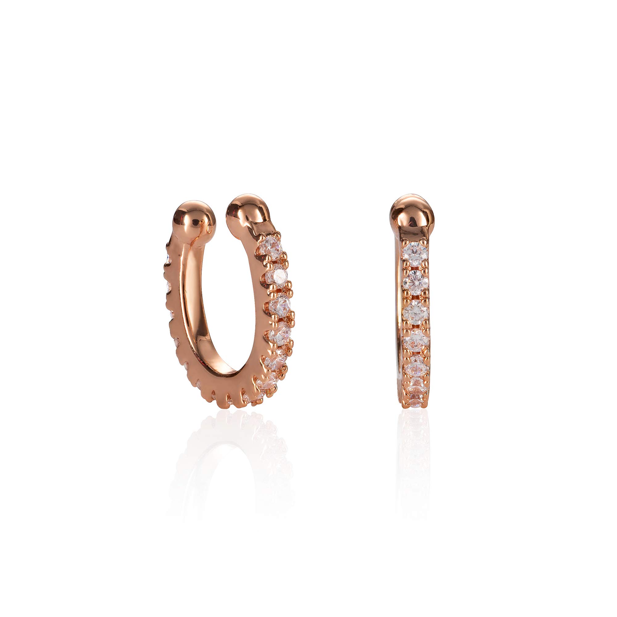 namana Rose Gold Ear Cuff Earrings for Women, Rose Gold Plated Ear Cuffs with Cubic Zirconia Gemstones, Pair of Rose Gold Ear Cuff Earrings No Piercing, Simple Ear Cuffs for Women for Non Pierced Ears