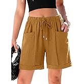 SHEWIN Womens Shorts Lightweight Bermuda Shorts for Women Casual 5 Inch Inseam Summer Linen Shorts with Pockets