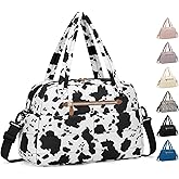 Pritent Travel Duffle Bag,Puffer Carry On Duffel Bag with Laptop Compartment Waterproof Overnight Weekender Bags for Women Large Hospital Tote Bags for Labor and Delivery(Medium,Cow Print)