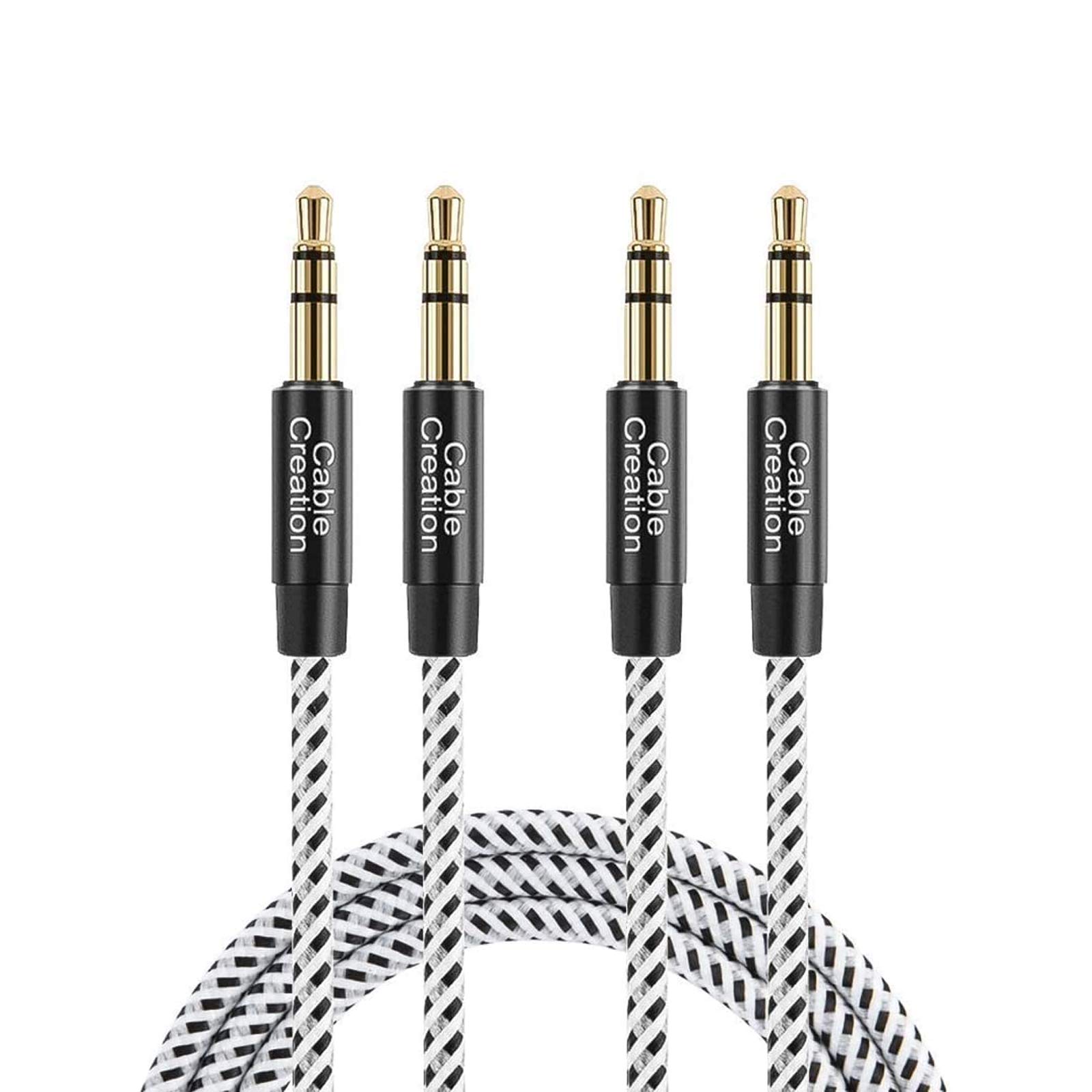 CableCreation [2-Pack,0.9M] Aux Cord, 3 Feet Aux Cable,3.5mm Audio Cable Compatible with Headphones,Smartphones, 2018 Mac Mini, Echo Dot, Home/Car Stereos & More,Black & White