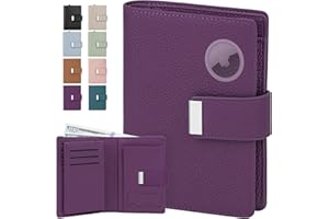 BKNOOU Passport Holder Travel Wallet Compact for Women Men, Leather Passport Wallet RFID Blocking with Airtag Slot Card Holders,Zippered Coins Pocket and Cash Compartment (Purple)