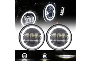 SKUNTUGUANG 1 Pair 4.5 Inch Led Fog Light With Angel Eyes Passing Lamps DRL bulb For Motorcycle Fog Lamp (Black Fog Light With Angel Eye)