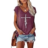 LOOKFACE Women's Faith V-Neck Tees Cap Sleeve Graphic T-Shirts