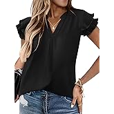 Sucolan Women's Summer Tops Dressy Casual Notch V Neck Ruffle Short Sleeve Flowy Shirts Cute Blouses Tops