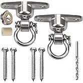 WWFFEN 2 Antirust Swing Hanger Heavy Duty 360°+180°Rotation 1500LB Capacity Wood Playground Yoga Hammock Chair, Rope sandbag