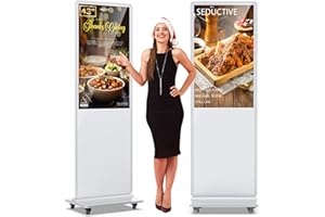 QIXZOCV 43 Inch Digital Signage Touchscreen Kiosk LCD Screen Indoor Floor Standing Advertising Display Totem Interactive Display Poster Android System with Auto Media Player-White