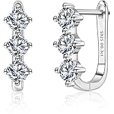 Moissanite Hoop Earrings for Women Lab Created 0.6 Carat-1.8 Carat Diamond Huggie Earrings White Gold Plated D Color Round Cut 925 Sterling Silver Earring GRA Certified