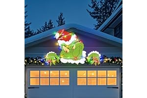 Guass 3 Pack Christmas Fence Peeker Decorations Outdoor Big Green Gnome Head Hands Decor with Lights for Christmas Garden Lawn Roof Window Wall Decorations Xmas Holiday Party Supplies Indoor Outside