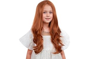 DUDUWIG Dark Orange Wig Kids Girls Long Orange Middle Part Wigs Children Ginger Wavy Curly Wig Synthetic Hair Wigs Hair Net Include
