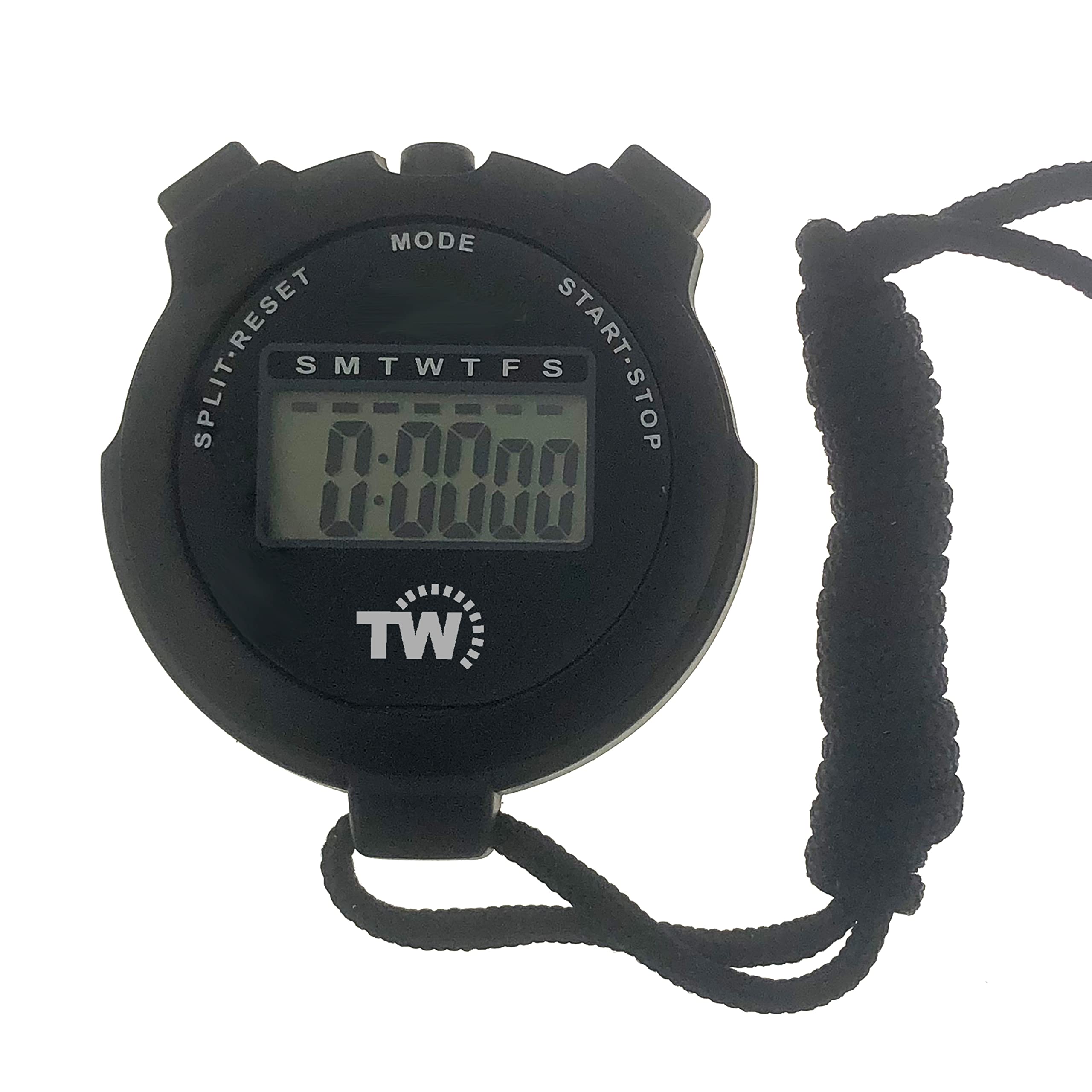 Digital Stopwatch Timer Lap Split Sports Stopwatch with Clock Calendar Alarm, Large Display Stopwatch Ideal for Sports Coaches Swimming Running Training Black