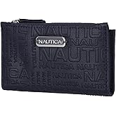 Nautica High Tide Small Wallet for Women, RFID Blocking Slim Credit Card Holder with Zipper Coin Pocket, Bifold Compact Wallet with ID Window, Indigo Printed