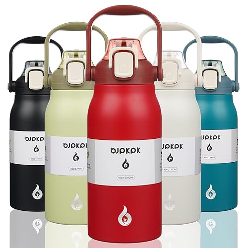 BJPKPK Insulated Water Bottles with Straw, 45 oz Stainless Steel Metal Water Bottle with One-handed Opening Lid, BPA Free Reusable Jugs, Thermo for Gym Sports Outdoors, Red