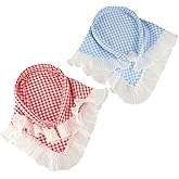 GUEDKIKL 2Pcs Plaid Hair Scarf Headband, French Pastoral Hair Band Triangle Kerchief Hair Bandanas Sweet Beach Headwrap Hair Accessories for Women Girls