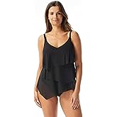 COCO REEF Flourish Bra Sized Tier Mesh Underwire Tankini Top with Asymmetrical Hem