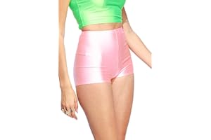ROSANC Shiny Shorts High Waist Neon Dance Shorts Comfy Stretch Nylon Spandex Hotpants for Disco Party Rave Halloween Costumes