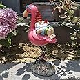 Jy.Cozy Gnome Garden Statue Funny Gnome Reclining on Flamingo Dwarf Figurines Resin Garden Gnomes Fall Decorations Outdoor for Patio Yard Lawn Porch Housewarming Ornament Gift