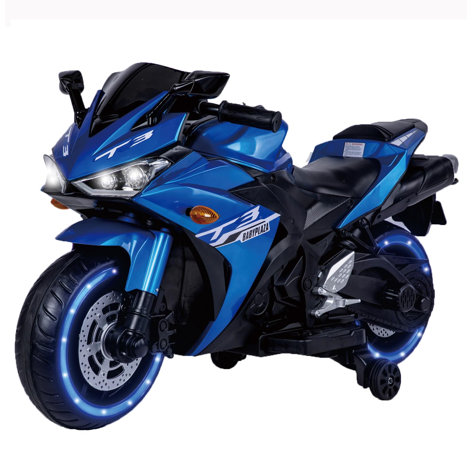 Photo 1 of 12V Kids Ride On Motorcycle,Electric Ride On Motorcycle with Training Wheels, Light Wheels, Manual Throttle,LED Lights, Music,USB,Gift for Children Boys Girls?Blue?