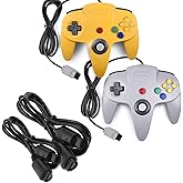 miadore 2 Pack Classic N64 Controllers (Yellow/Gray) Bundle with 2 Pack 6FT N64 Controller Extension Cable