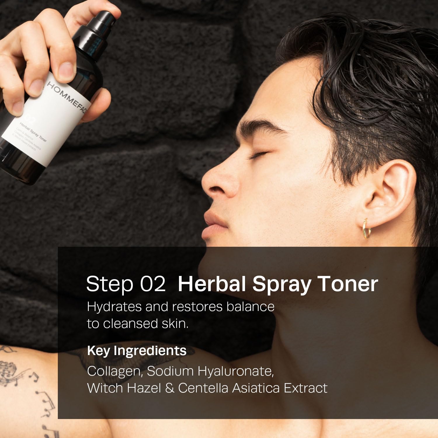 HommeFace Men’s Daily Trio 3-Step Daily Routine Set with Face Wash, Herbal Spray Toner & Moisturizer - Korean Skincare Technology with CICA, Tea Tree Leaf & Witch Hazel Extracts, for All Skin Types