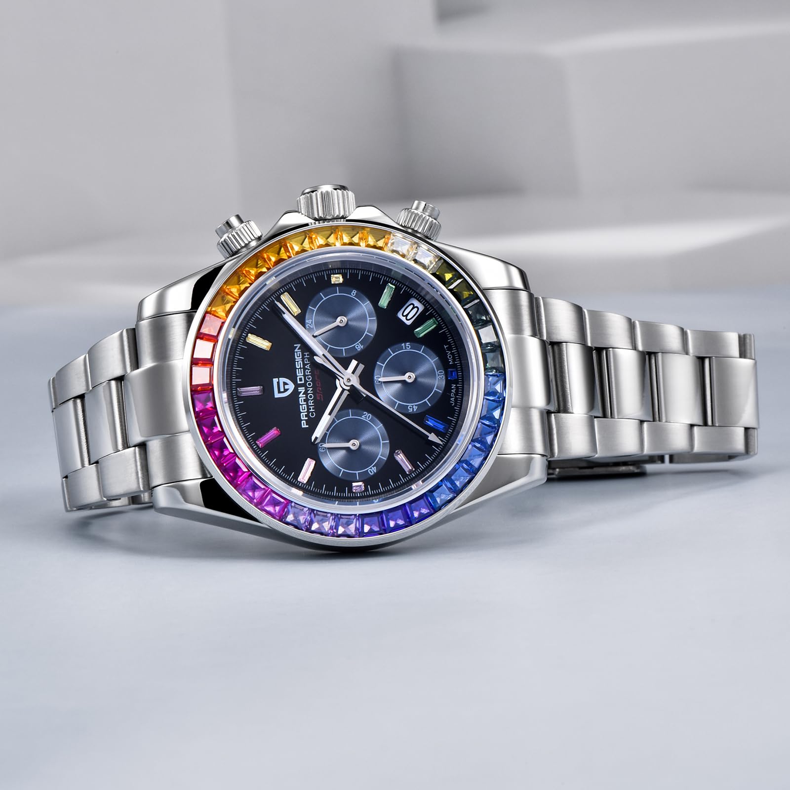 HaiQin Pagani Design 1644 Daytona Homage Men's Quartz Watches Japan VK63 Movement Stainless Steel Band Screw-in Crown Waterproof Sport Chronograph Watch