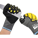 Graloky Safety Work Gloves Men Women, ANSI A6 Cut Resistant Gloves, Impact Gloves for Men Women, Touchscreen Mechanic Nitrile Coated Heavy Duty Work Glovess with TPR Protection, Medium
