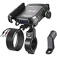 iMESTOU Motorcycle Phone Mount USB Charger Handlebar/Rear-View Mirror Cellphone Holder Aluminum with 17mm Ball Works with 12/24V Motorcycles Quick Charge for 4.0-6.8 Inch Smartphones (USB Type)