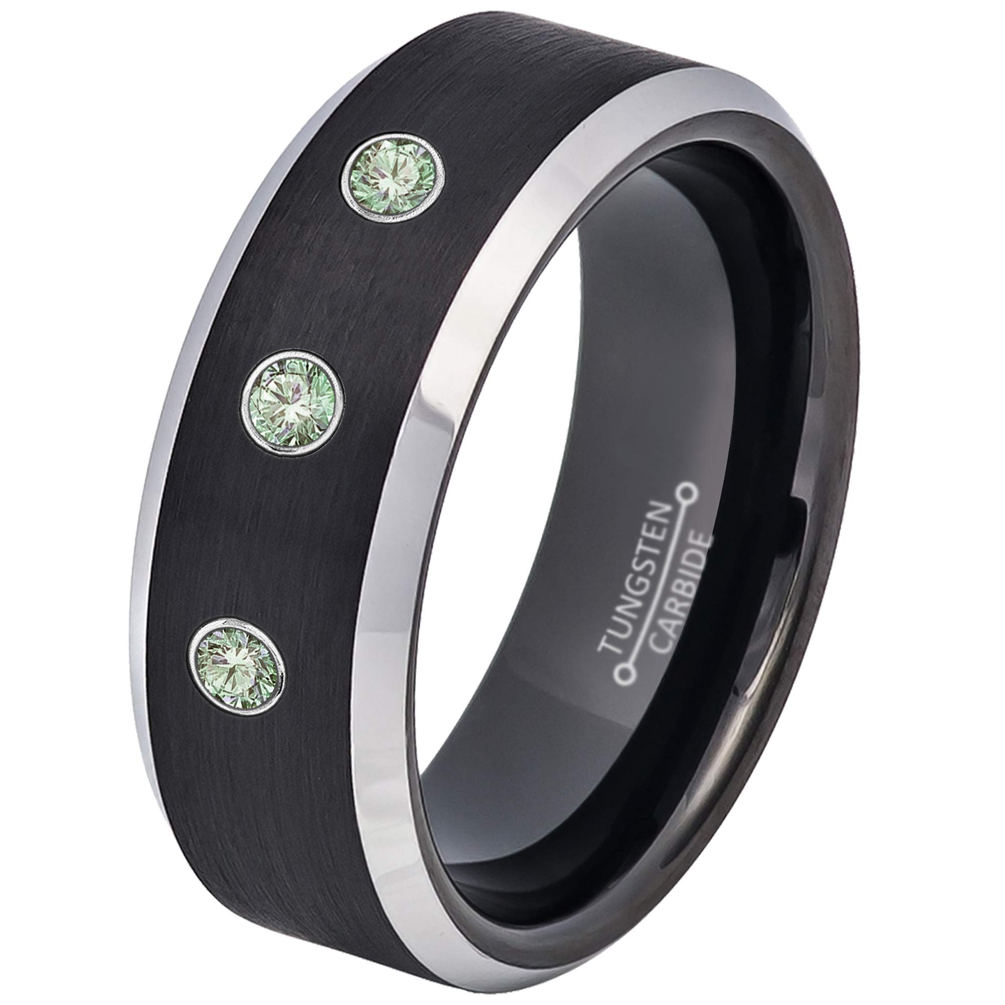 0.21ct Alexandrite 3-Stone Tungsten Ring - June Birthstone - 8MM Two-Tone Black-Plated Brushed Finis