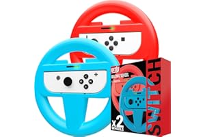 Orzly Steering Wheels for Nintendo Switch & OLED JoyCons, Racing Wheels for Mario Kart 8 Deluxe [Mariokart Switch Steering Wheel Joycon Controller Attachment Accessories] - TWIN PACK[1x Red & 1x Blue]