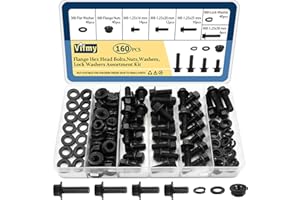 Vifmy M8-1.25 x 16/20/25/30mm Flange Hex Head Bolts Assortment Kit (160 Piece) with Serrated Flange Nuts,Washers & Lock Sprin
