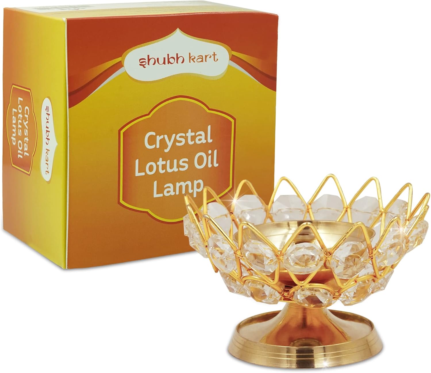 Oil Lamps & Accessories - Shubhkart Crystal Lotus Oil Lamp - Decorative Lotus Shaped Diya for Positive Atmosphere | Puja | Home Decor | Gifting