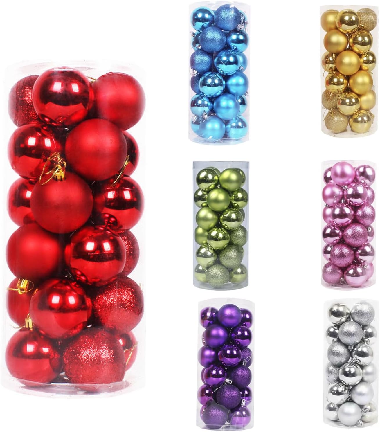 Ornaments - Christmas Balls Ornaments WateBac, Set Decorations Balls for Xmas Tree Balls, Hanging Ball for Holiday, Wedding, Party 3cm Red