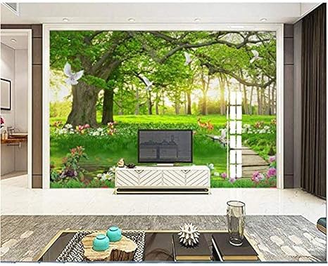 Amazon Hnyyj 緑の木々のシンプルな3d背景の森の壁紙の衣装壁紙シンプルレジャー 350cmx245cm 壁紙