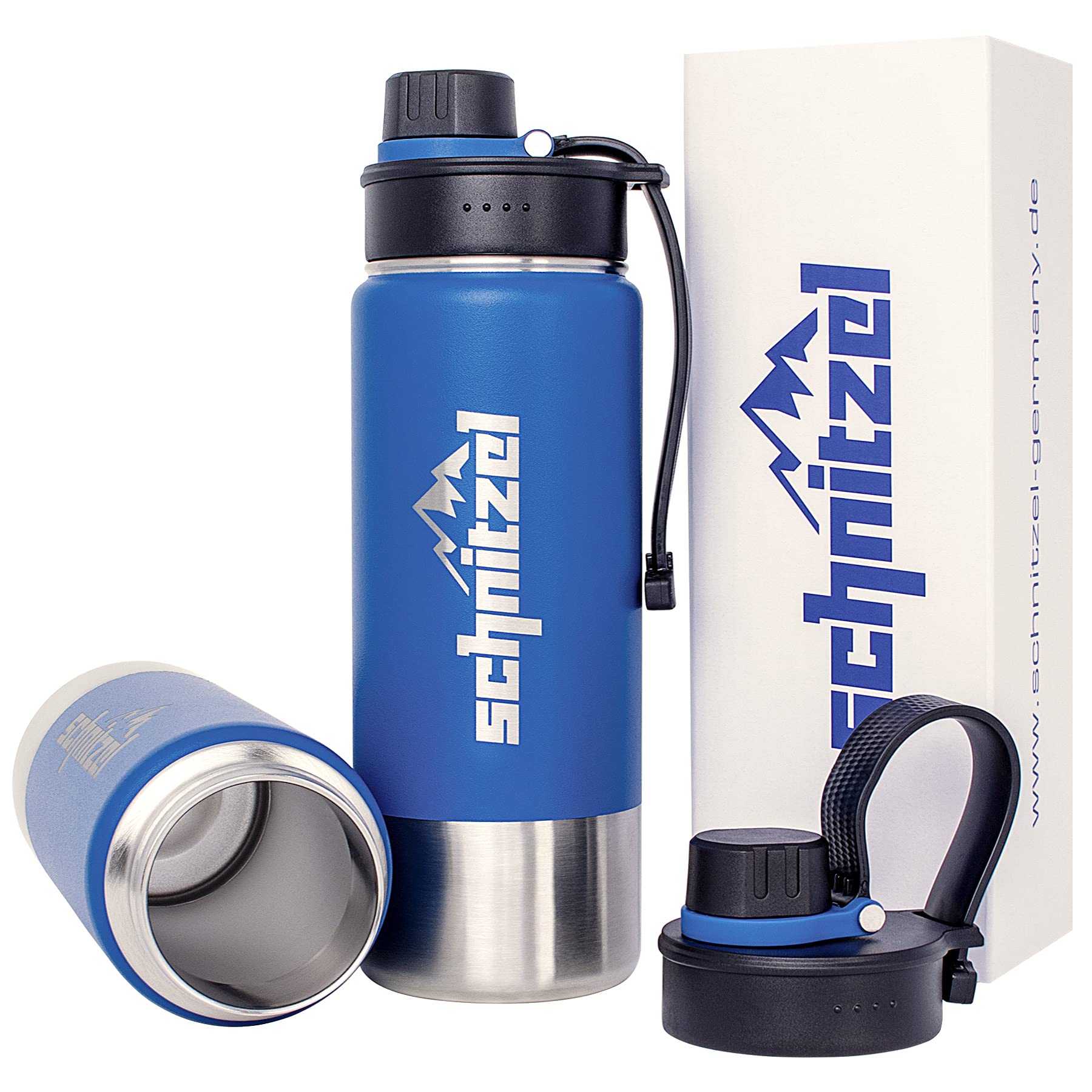 SCHNITZEL UJO - Stainless Steel Water Bottle - Children's Thermal Bottle - Leakproof, Double-Layered Insulation, Rust-Free with Strap - Dishwasher-Safe - BPA Free - Indoor and Outdoor - 500 ml - Blue